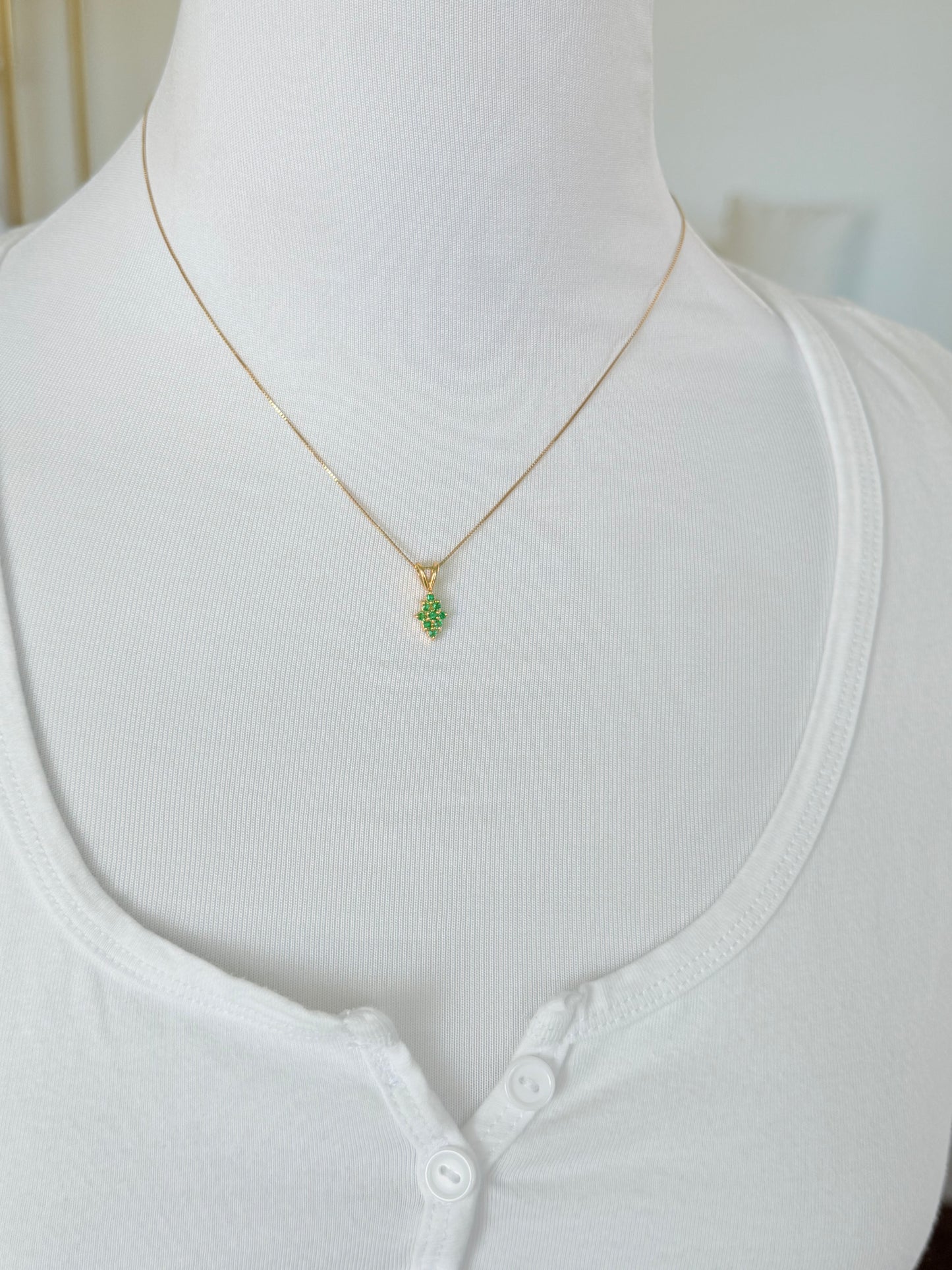 Pine Shape Colombian Emerald & Diamond charm & Solid Gold 18K Italian