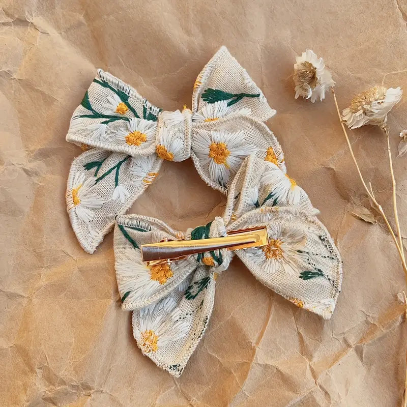 Pair Mini Cloth Ribbon Bow Hair Clip