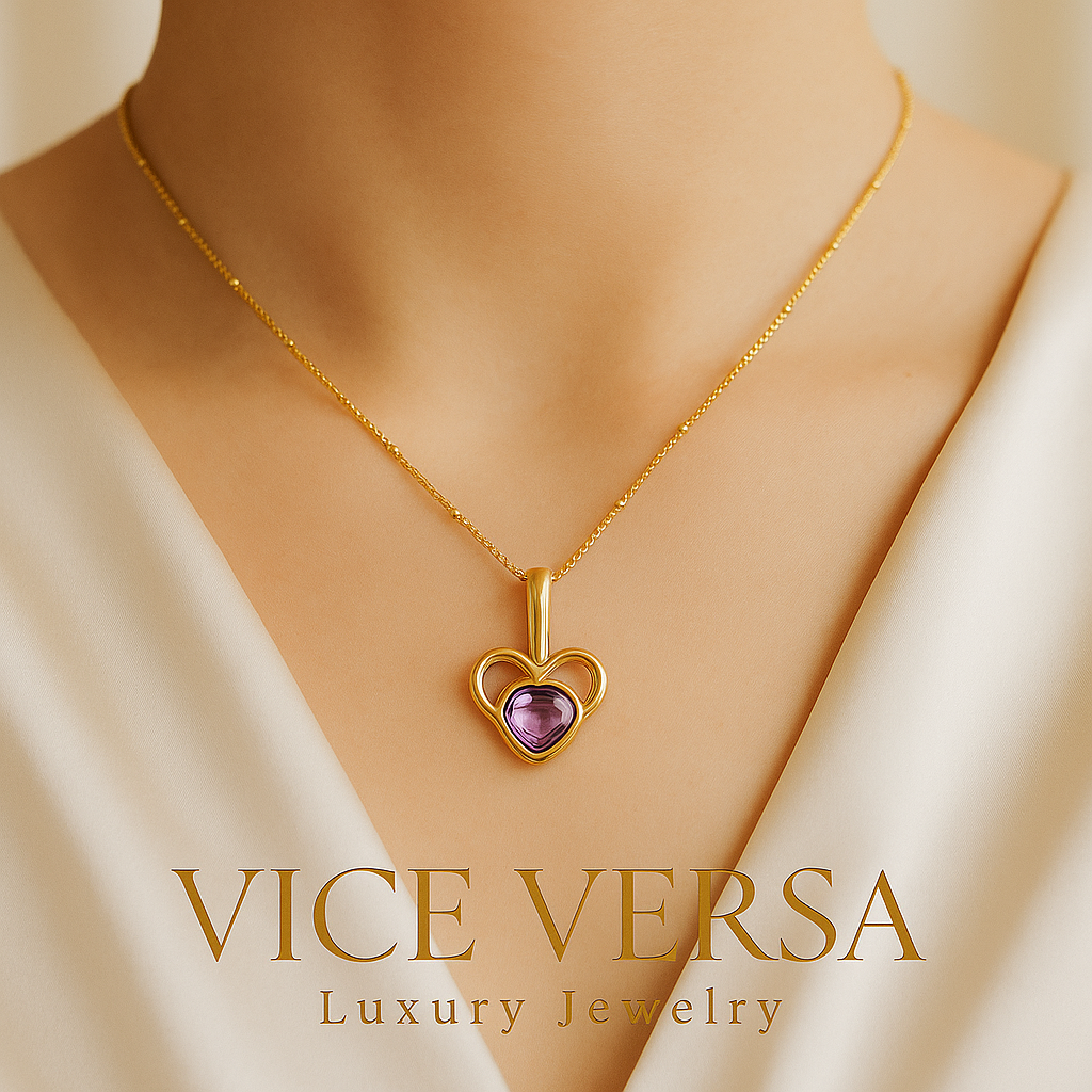 Purple Heart Necklace Real Gold Plated 24K