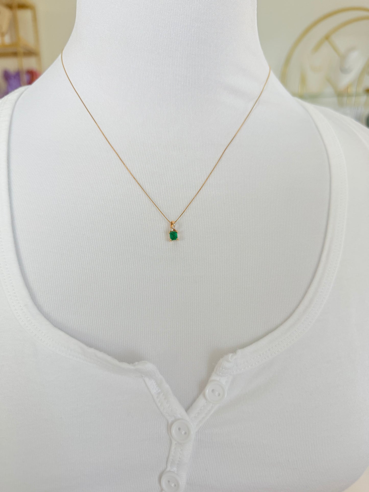 Square Shape Colombian Emerald & Diamond charm & Solid Gold 18K Italian
