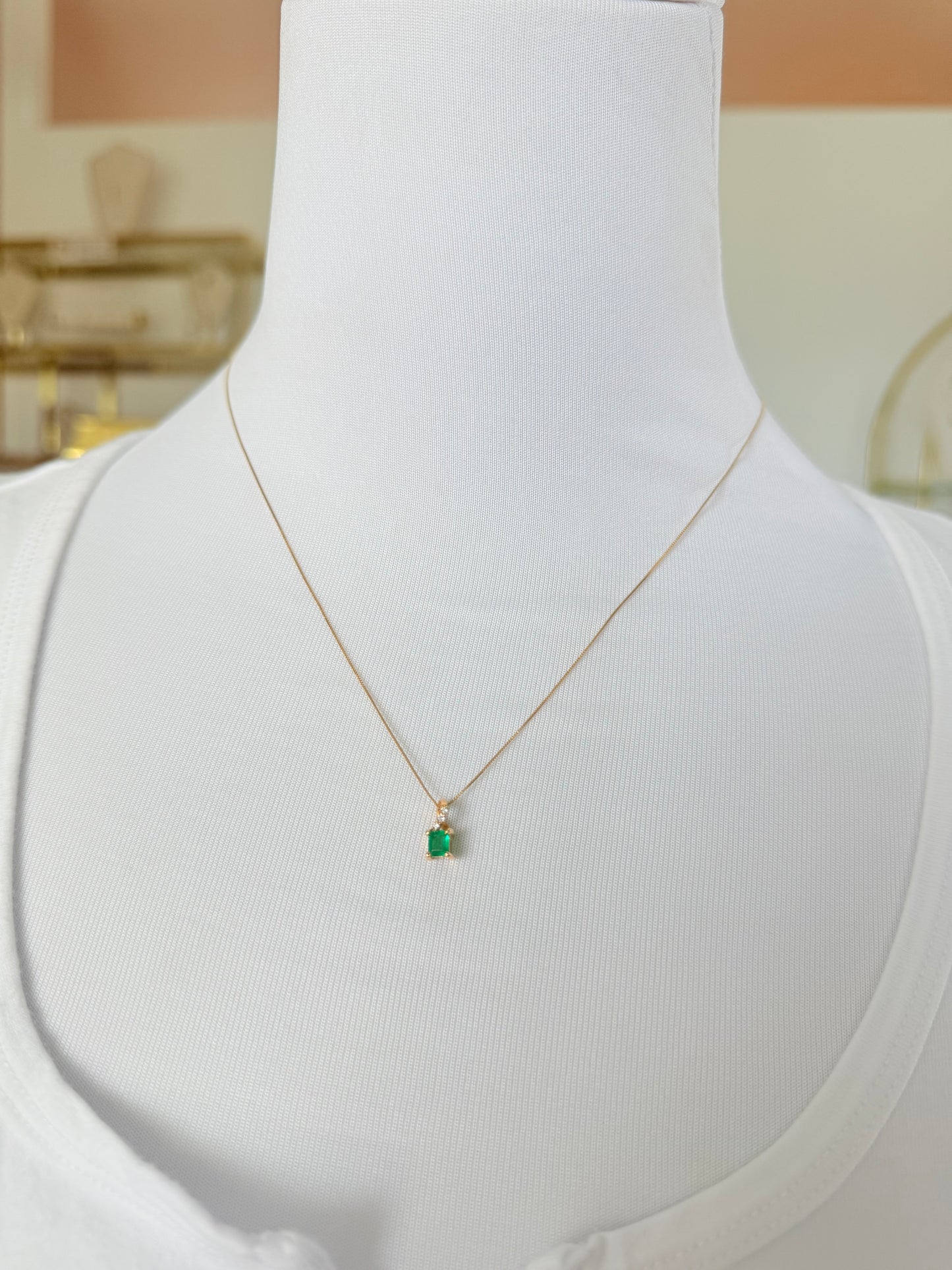 Square Shape Colombian Emerald & Diamond charm & Solid Gold 18K Italian