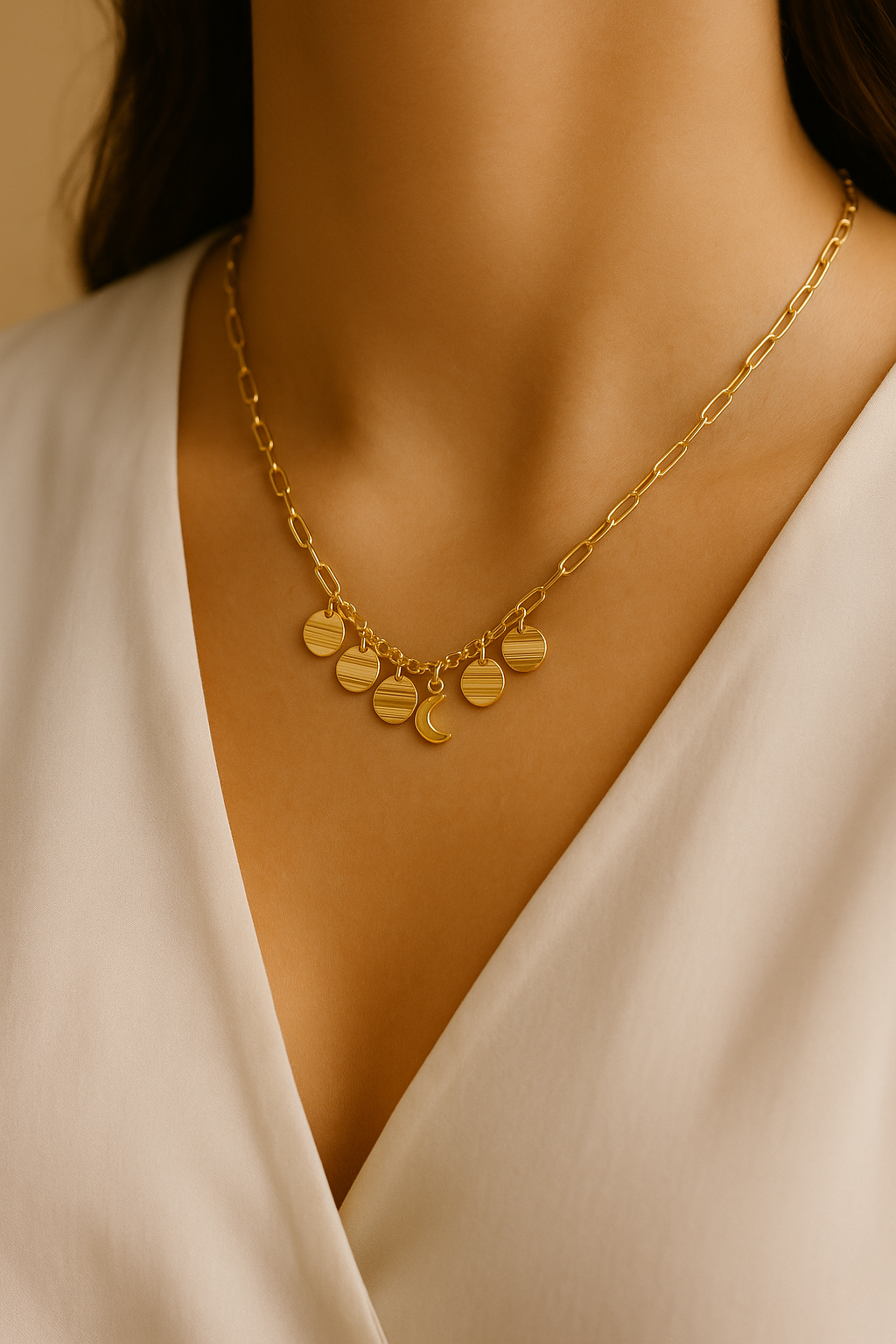 Circle plates Necklace Gold Plated 24K