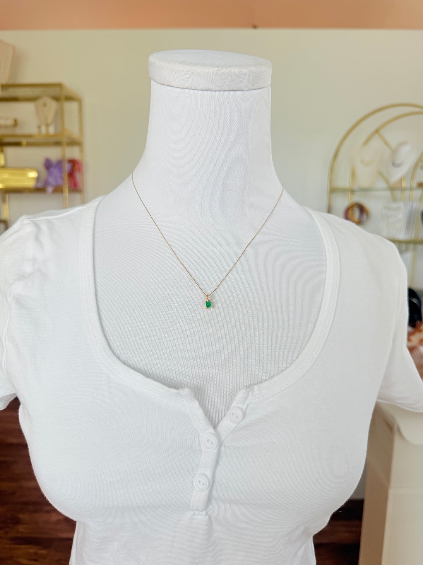 Square Shape Colombian Emerald & Diamond charm & Solid Gold 18K Italian