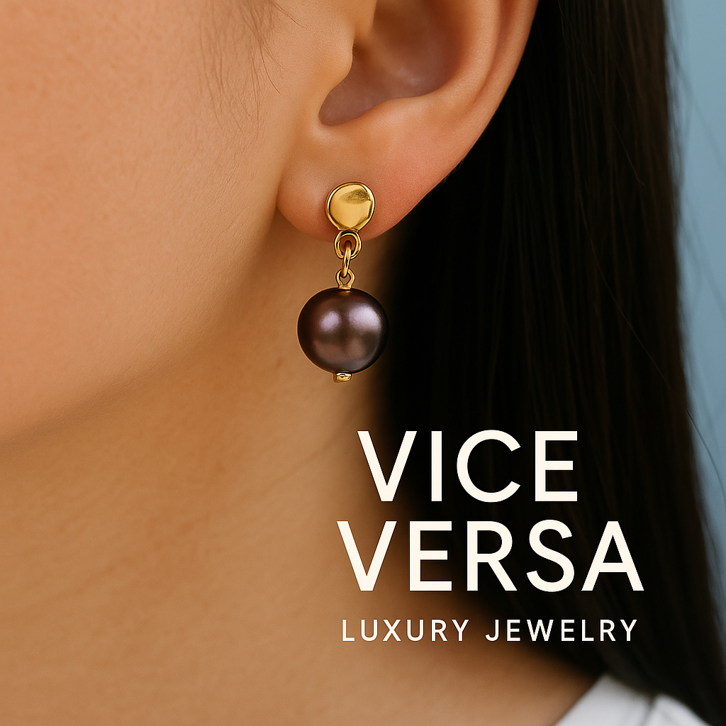 Brown Pearl Drop Earrings Gold Plated 24k
