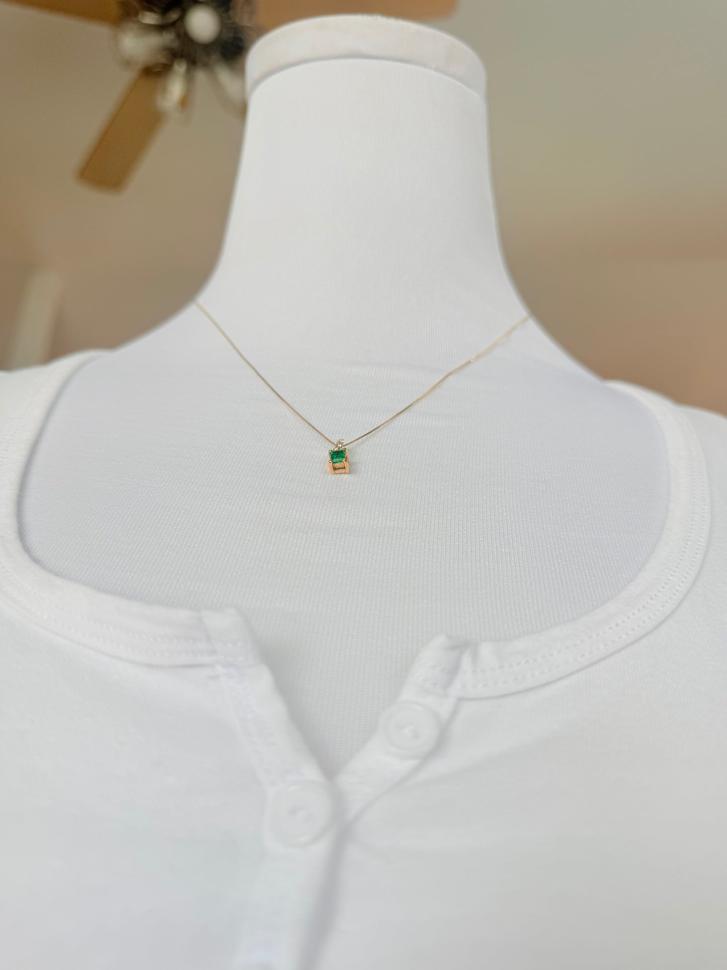 Square Shape Colombian Emerald & Diamond charm & Solid Gold 18K Italian