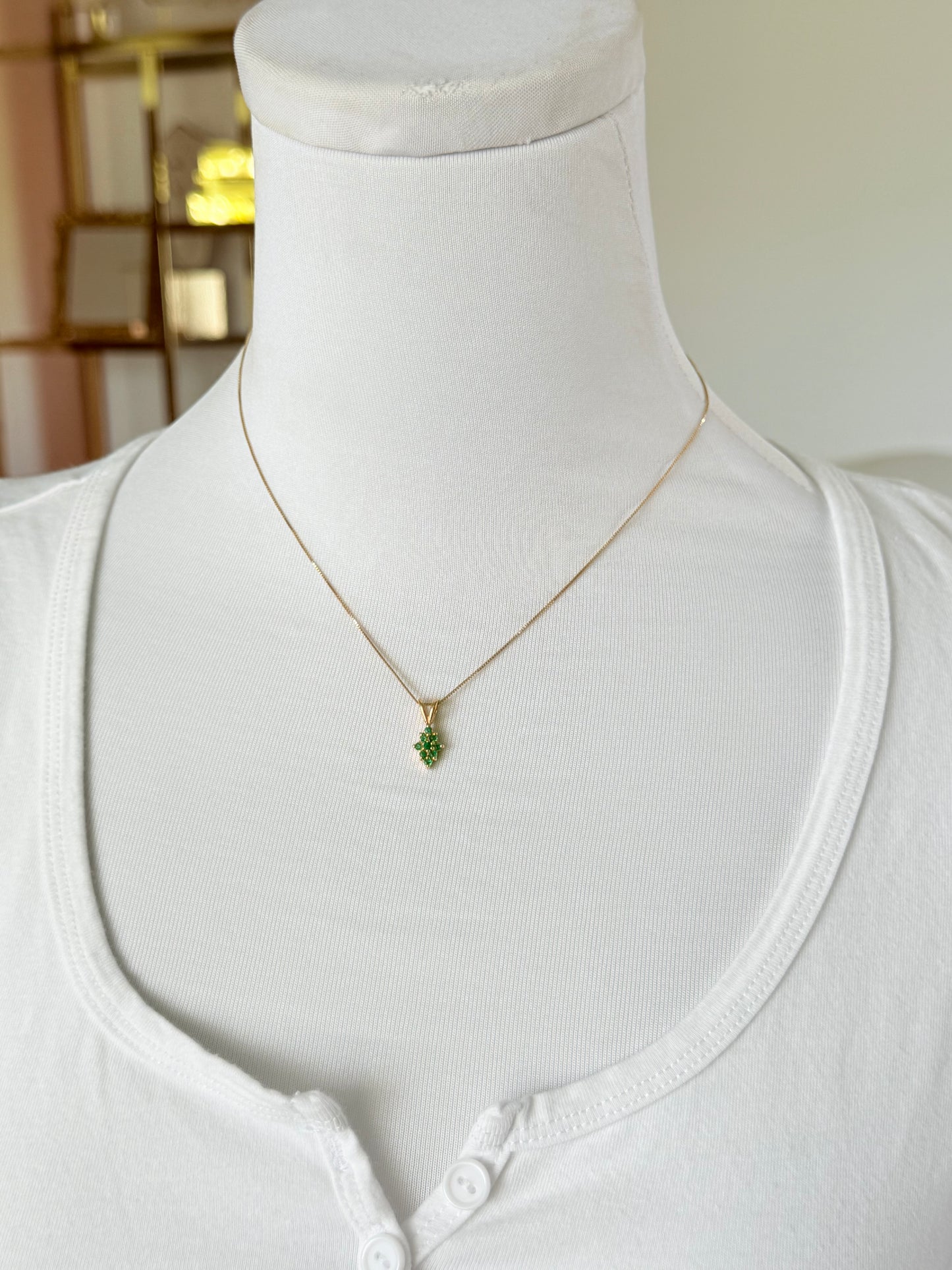 Pine Shape Colombian Emerald & Diamond charm & Solid Gold 18K Italian