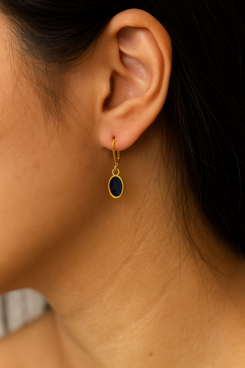 Dark Blue Stone Dangle Earrings