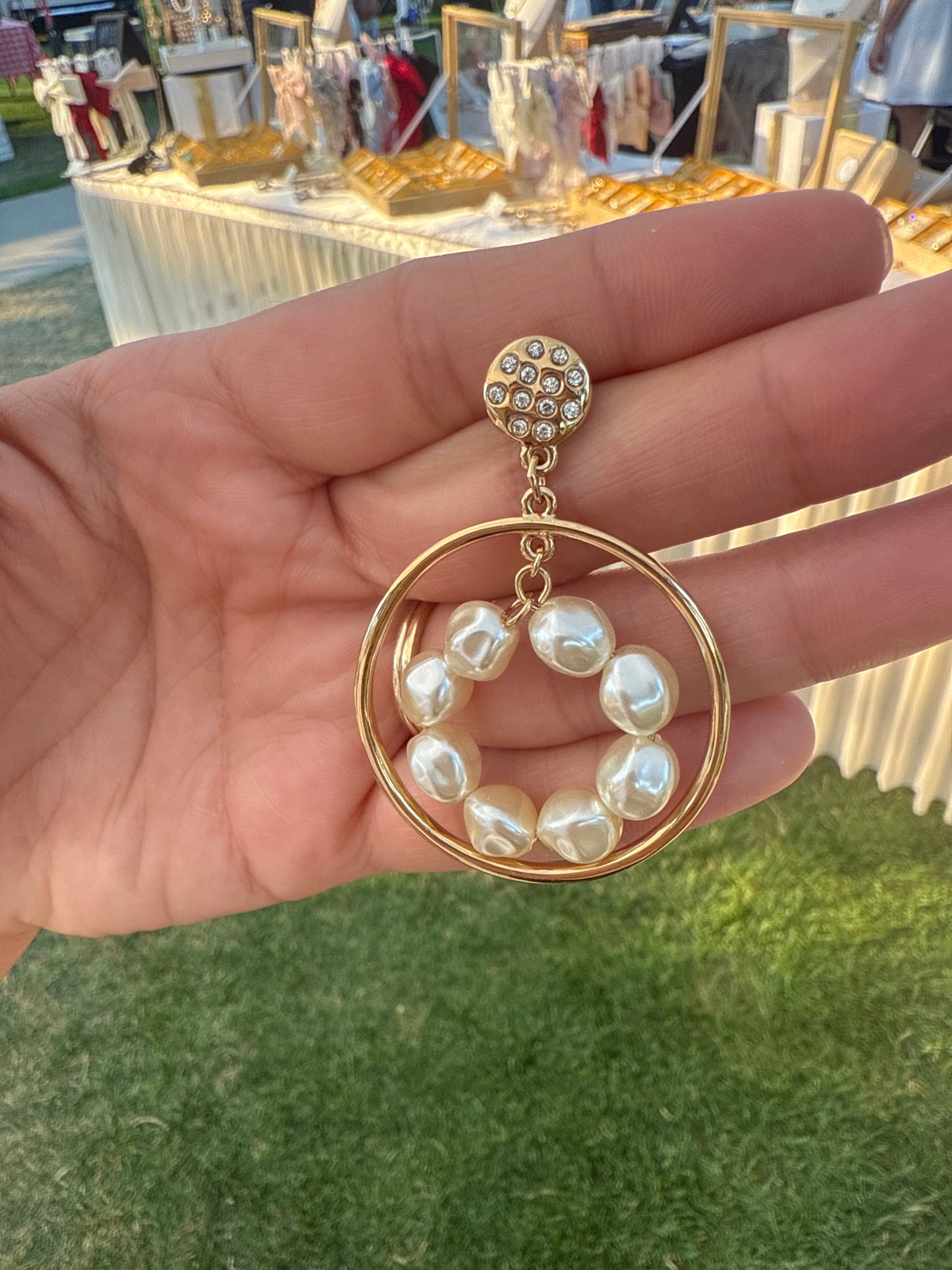 Pearls circle hoop earrings 24K Gold Plated