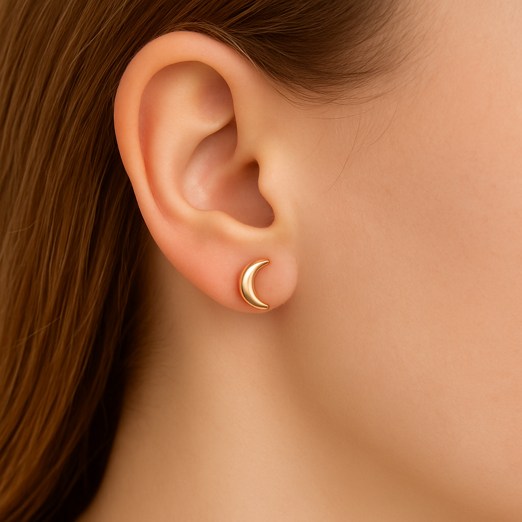 Half Moon Stud Earrings Gold plated 24K