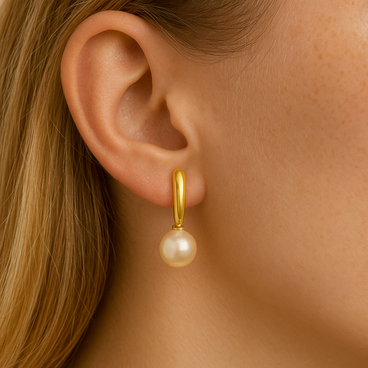 Gold bar with Dangle pearl  earring Gold Plated 24k