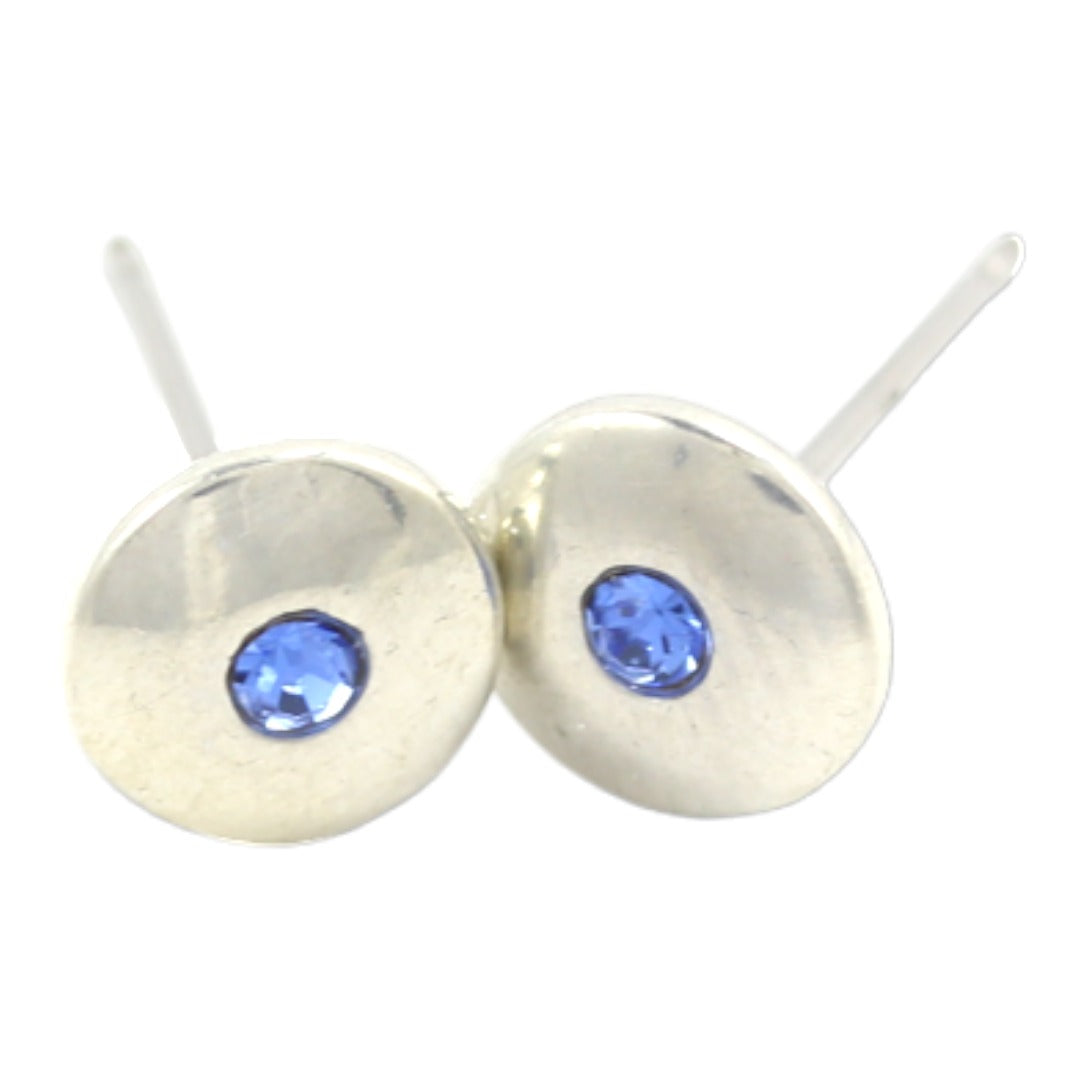 SILVER PLATED STUD EARRINGS SMALL BLUE ZIRCON