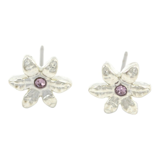 Purple flower silver Stud Earrings