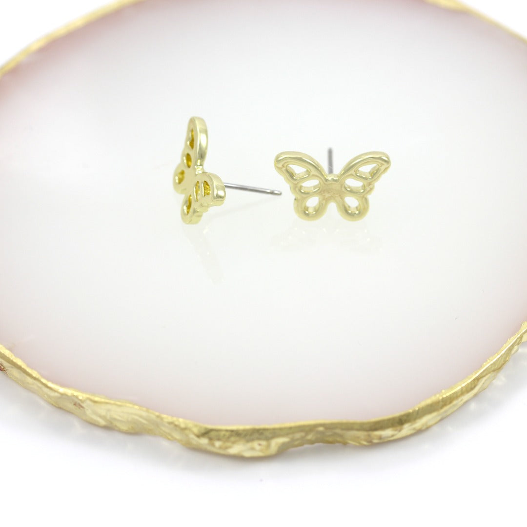 Butterfly Stud Earrings Gold Plated 24K