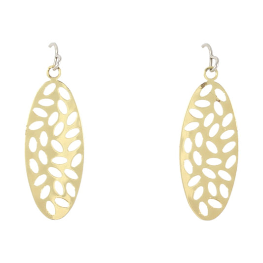 GOLD PLATED 24K EARRINGS DANGLE  - LONG OVAL LEAFS
