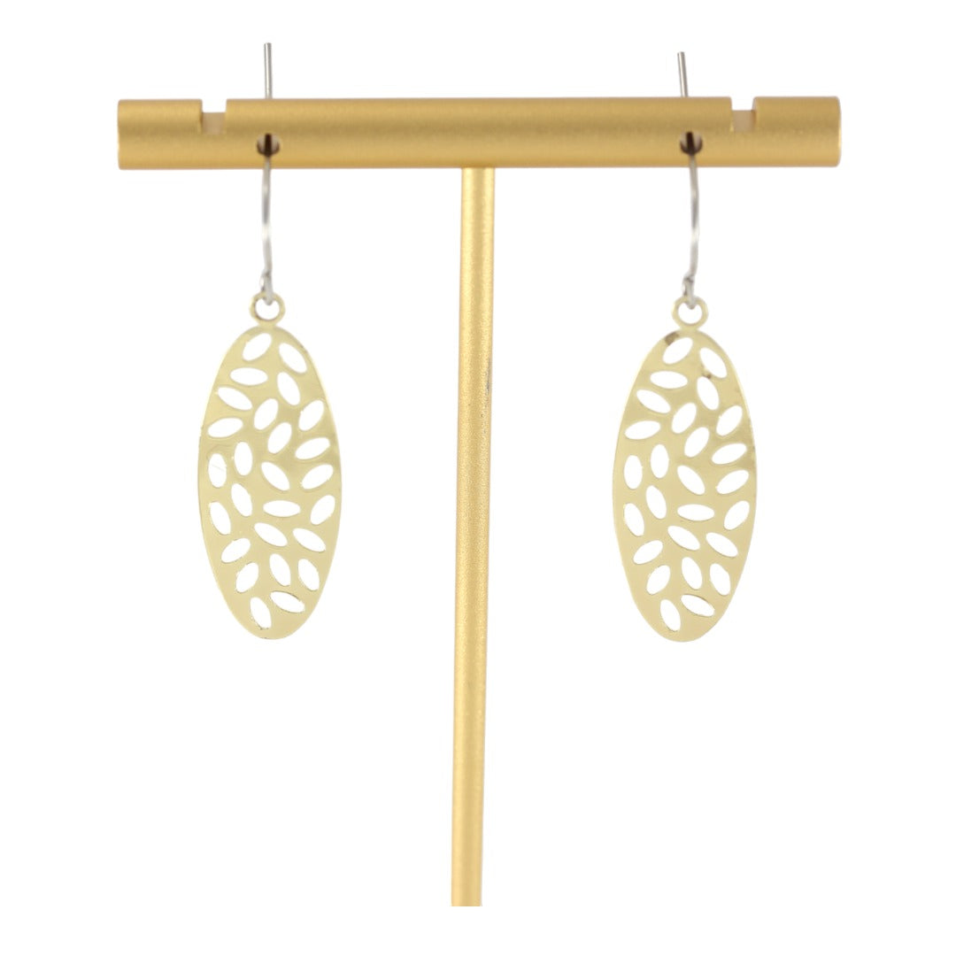 GOLD PLATED 24K EARRINGS DANGLE  - LONG OVAL LEAFS