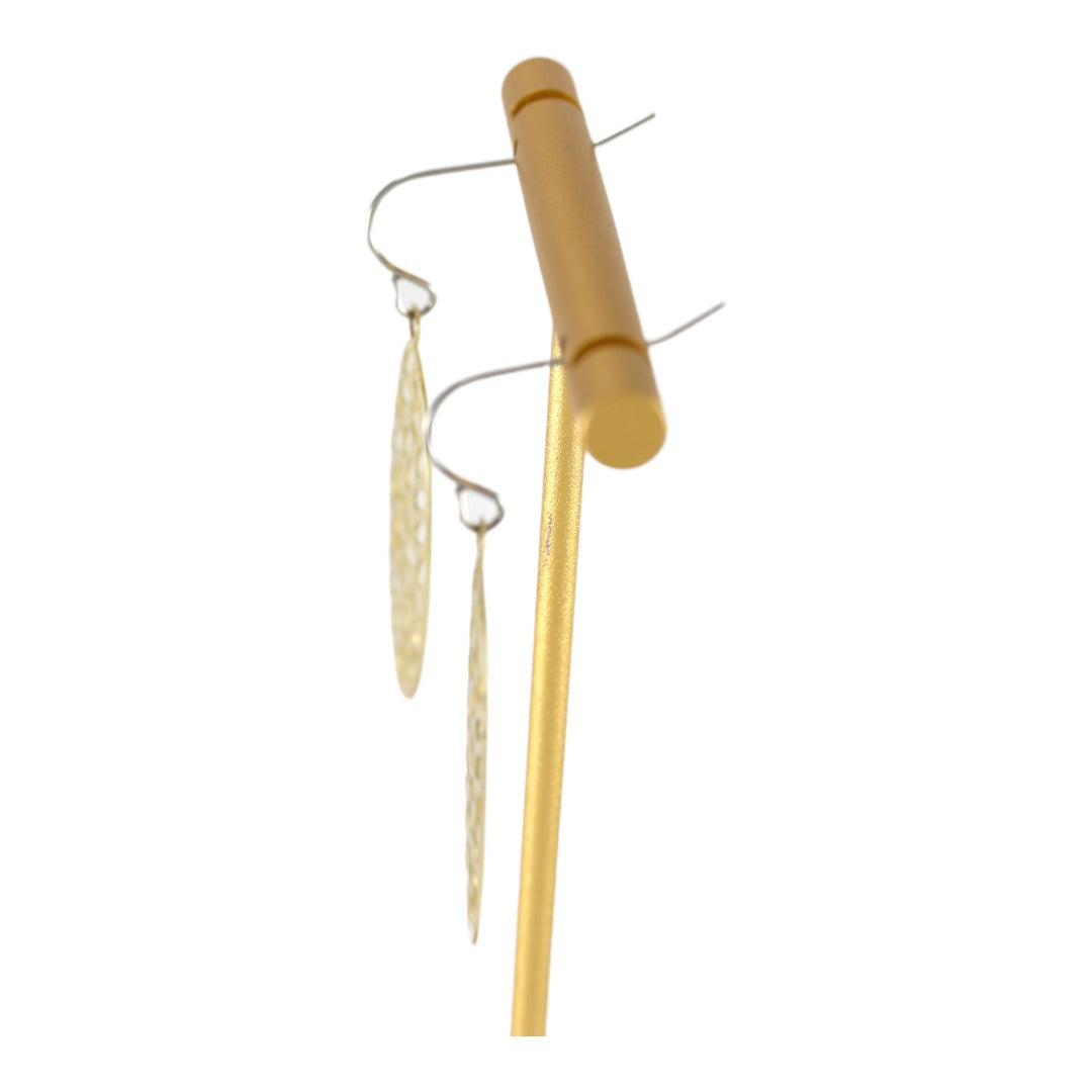 GOLD PLATED 24K EARRINGS DANGLE  - LONG OVAL LEAFS