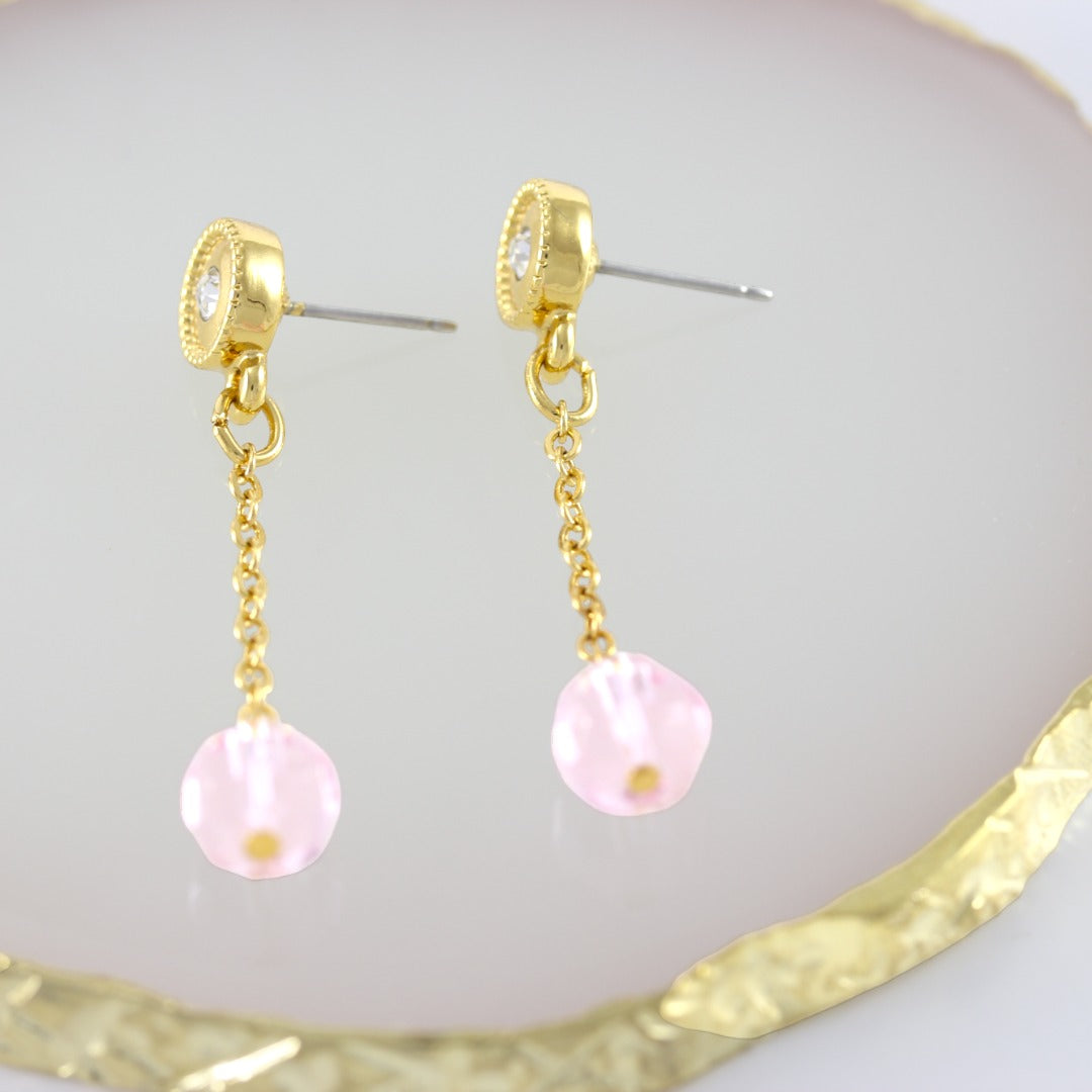 Pink Dangle Gold plated Earrings