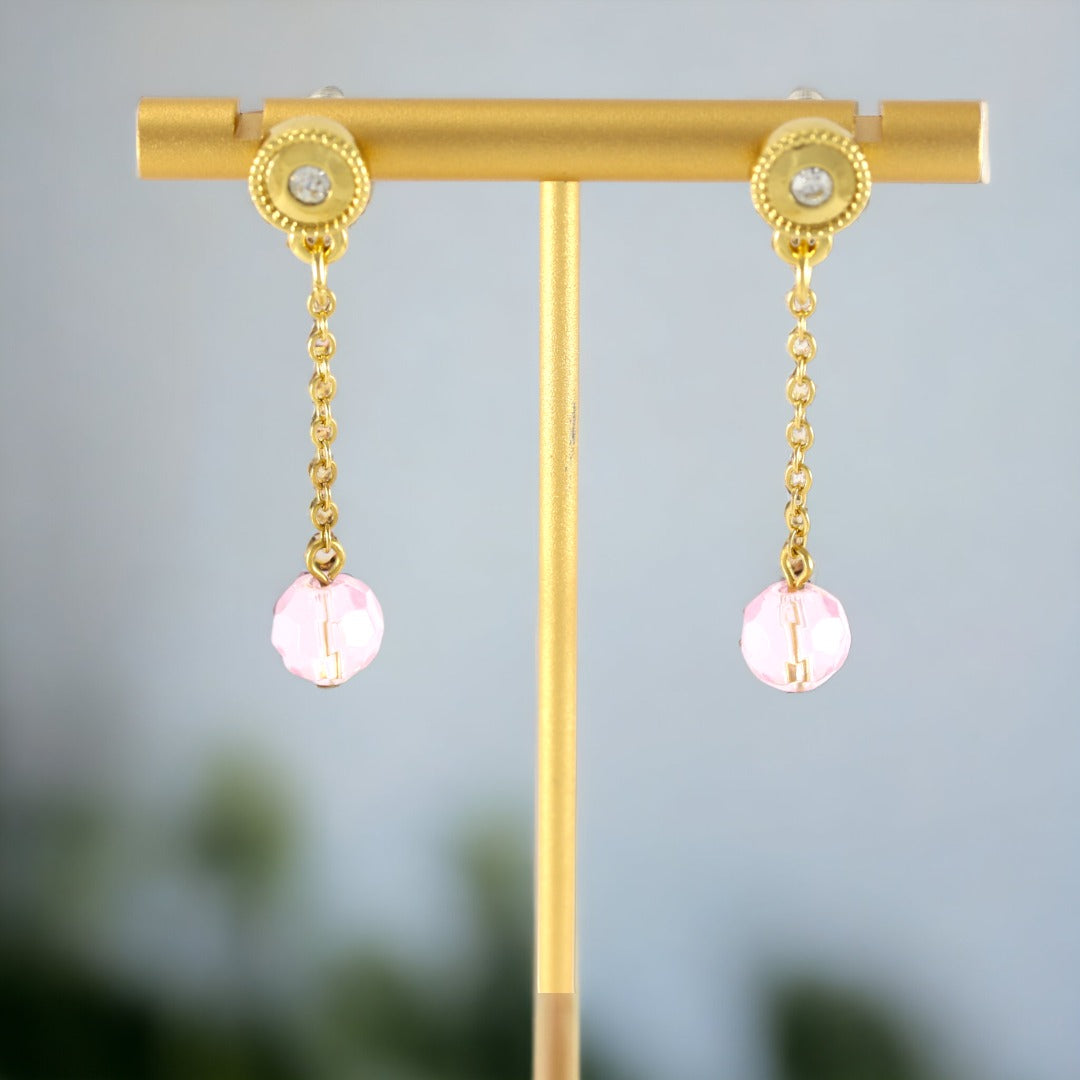 Pink Dangle Gold plated Earrings
