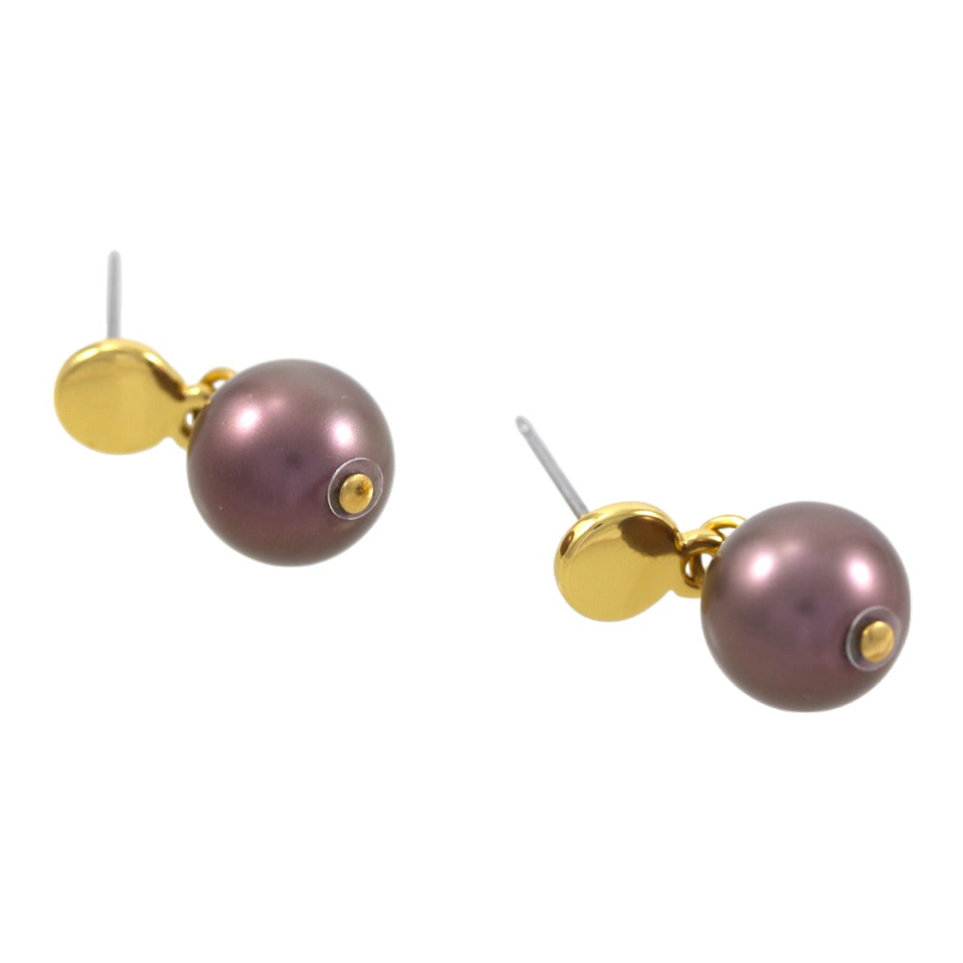 Brown Pearl Drop Earrings Gold Plated 24k