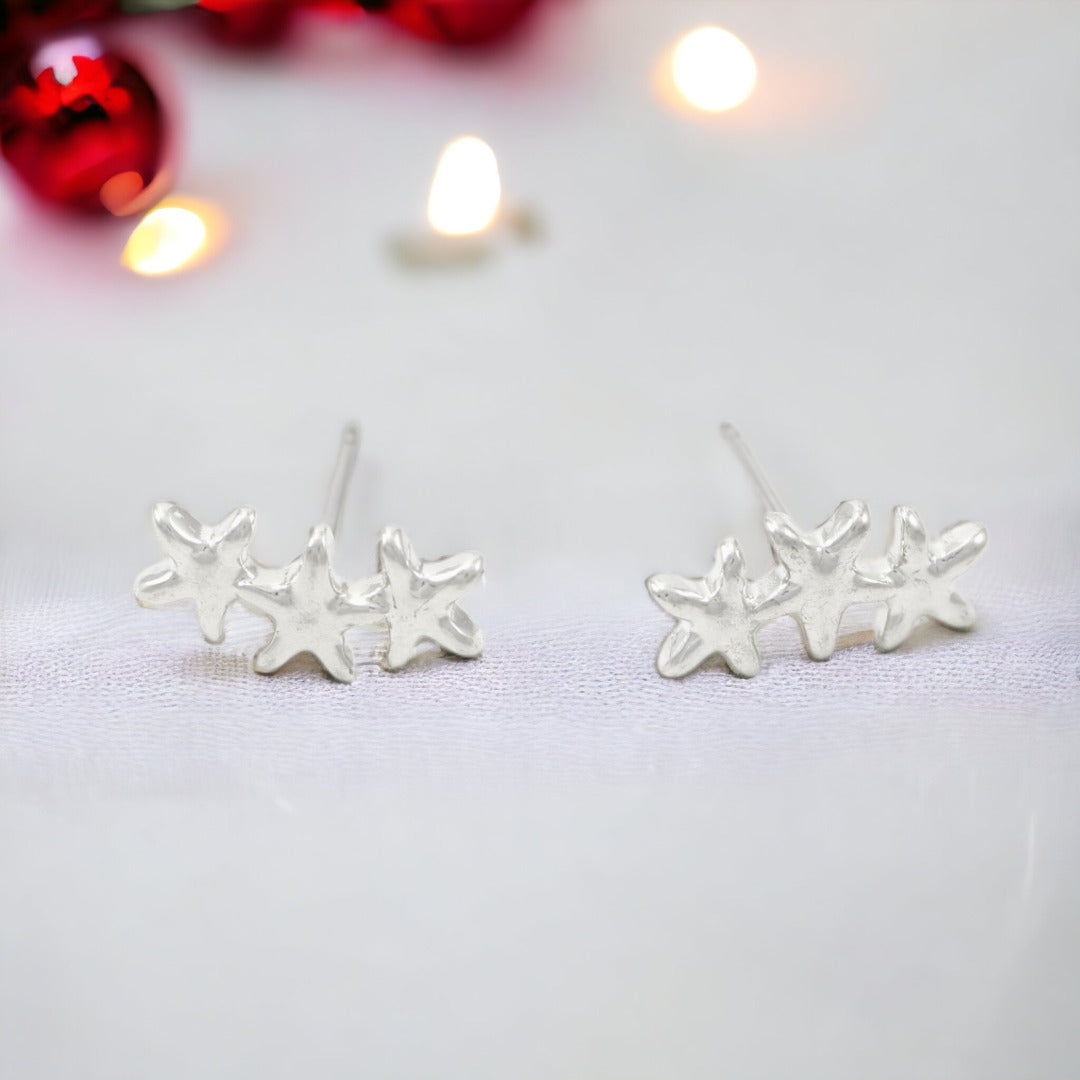 SILVER PLATED EARRINGS 3 STARS