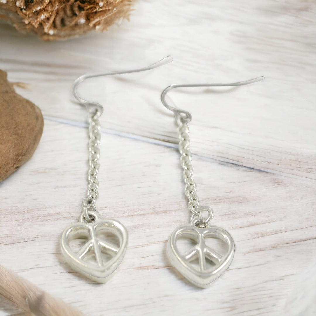 Dangle Heart Silver Plated Earrings