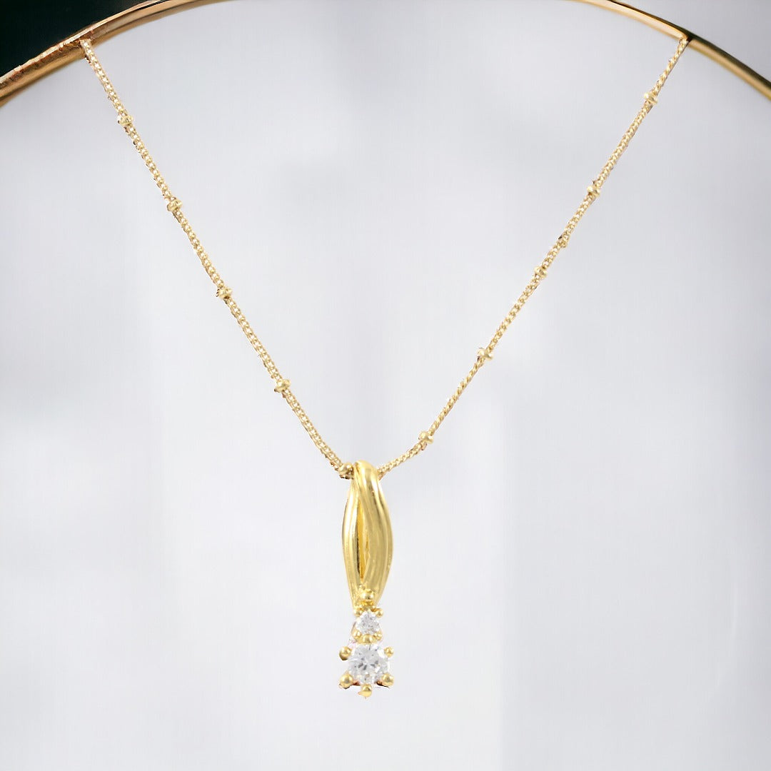 Long Charm 2 Zircon Necklace Gold Plated 24K