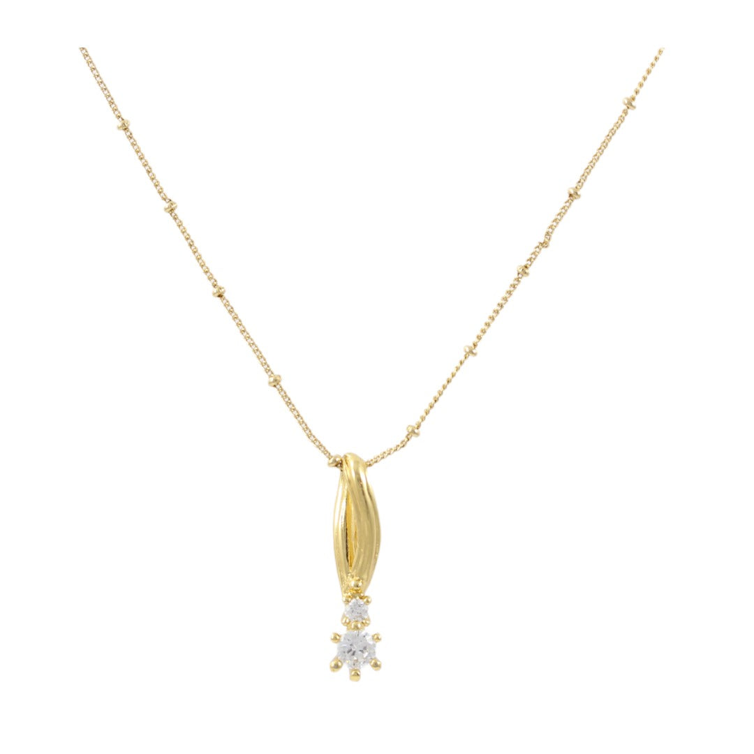 Long Charm 2 Zircon Necklace Gold Plated 24K