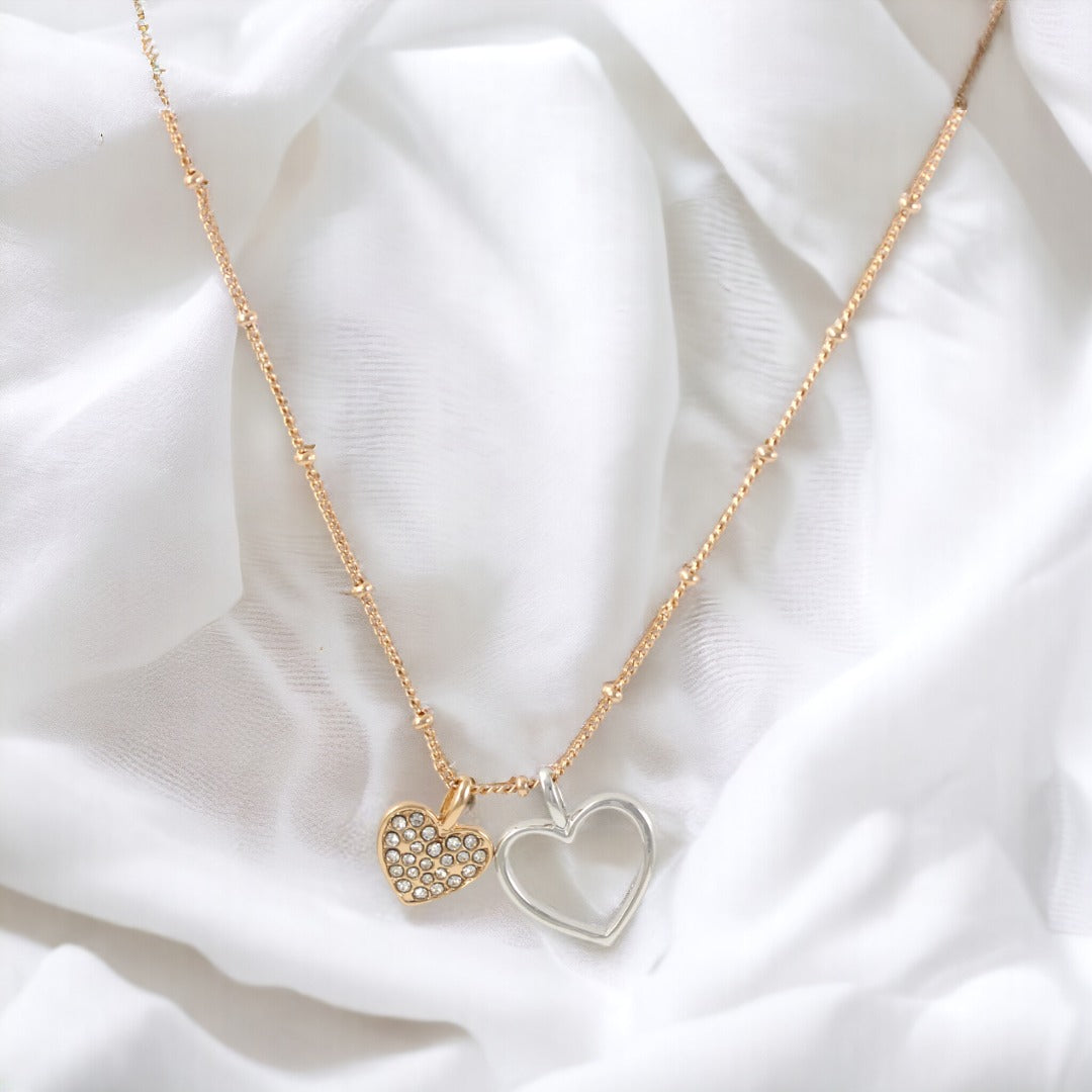 Hearts Necklace Rose Real Gold Plated