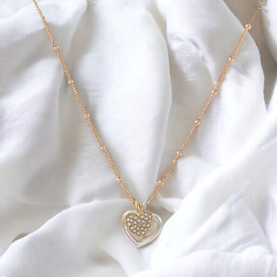 Hearts Necklace Rose Real Gold Plated