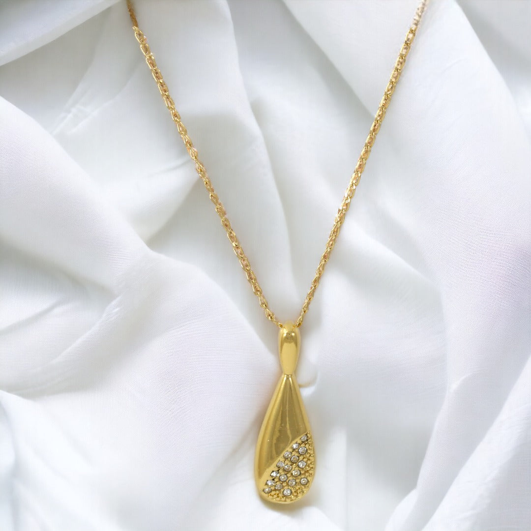 Drop Zircons Necklace Real Gold Plated