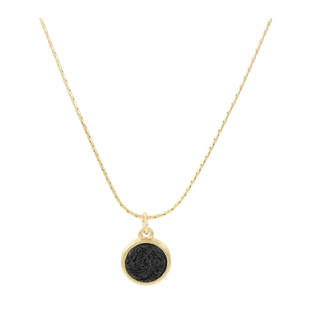 Natural Black Stone Necklace Gold Plated 24K