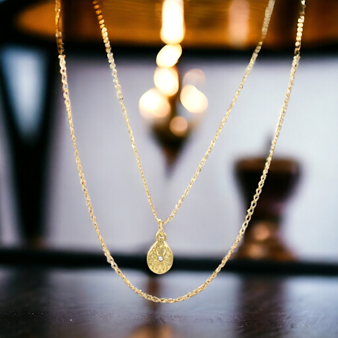 Double Chain Ovals with Zircons Necklace Gold Plated 24K