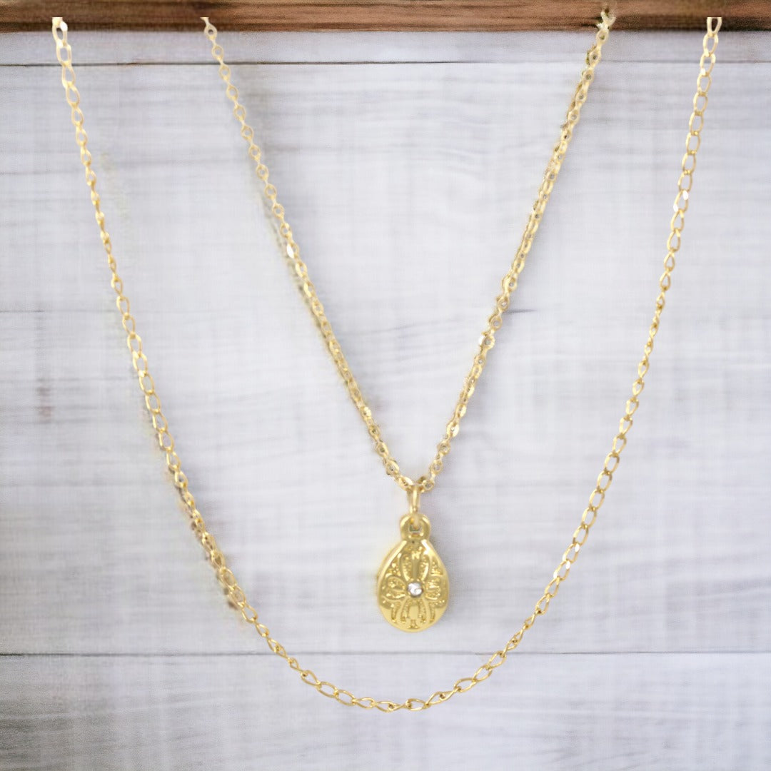 Double Chain Ovals with Zircons Necklace Gold Plated 24K