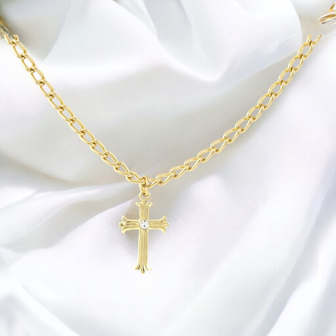 Men's Cross Thick Chain Necklace Real Gold Plated