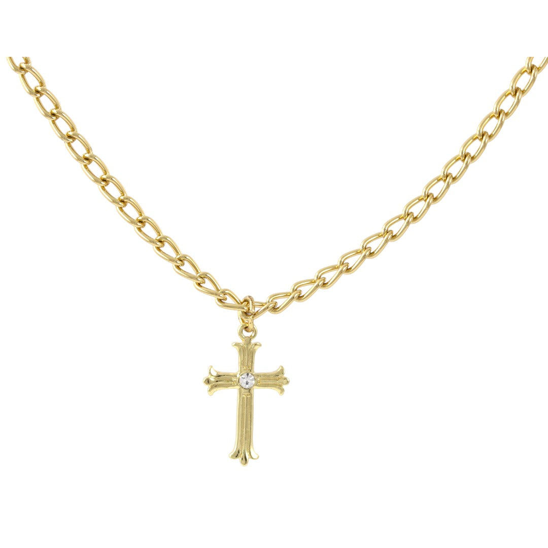 Men's Cross Thick Chain Necklace Real Gold Plated