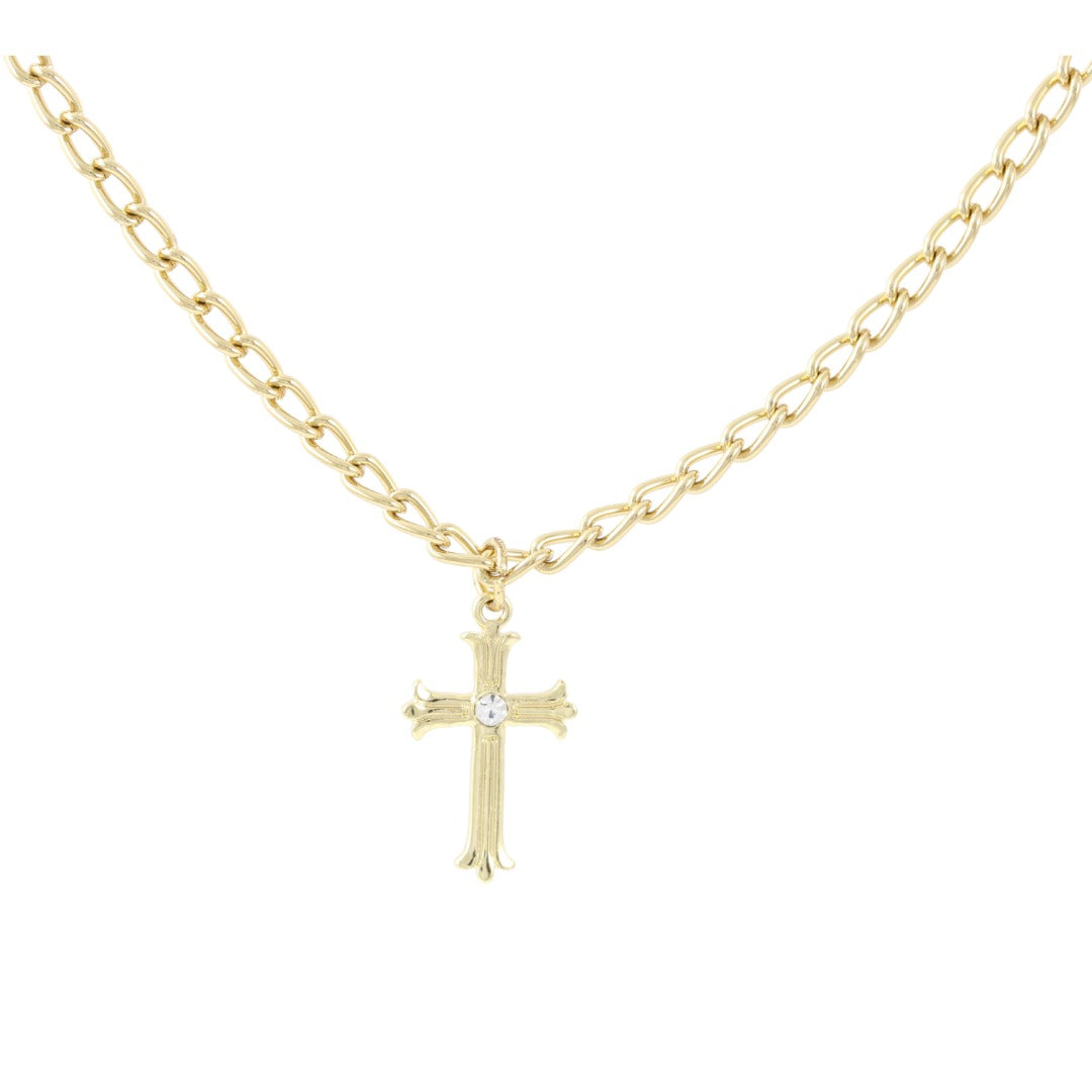 Men's Cross Thick Chain Necklace Real Gold Plated