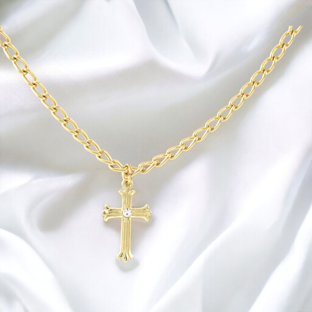 Men's Cross Thick Chain Necklace Real Gold Plated