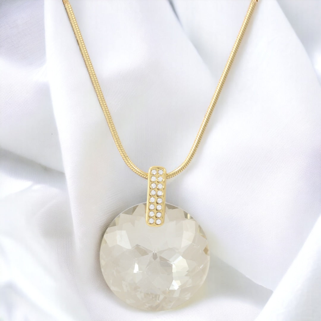 Long Necklace Big Stone Gold Plated 24K