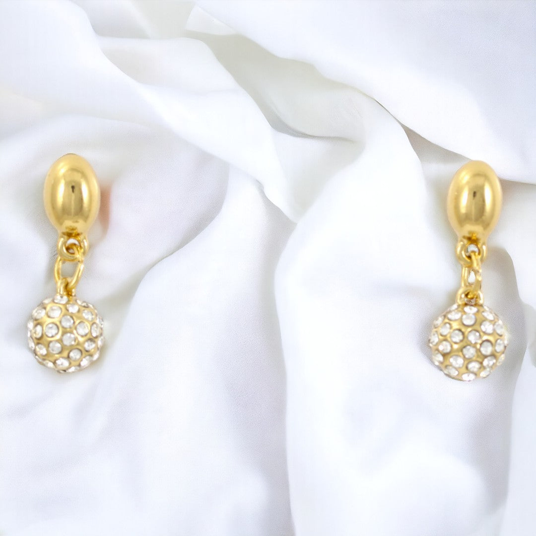Fancy zircons Ball Drop Earrings Gold Plated 24K