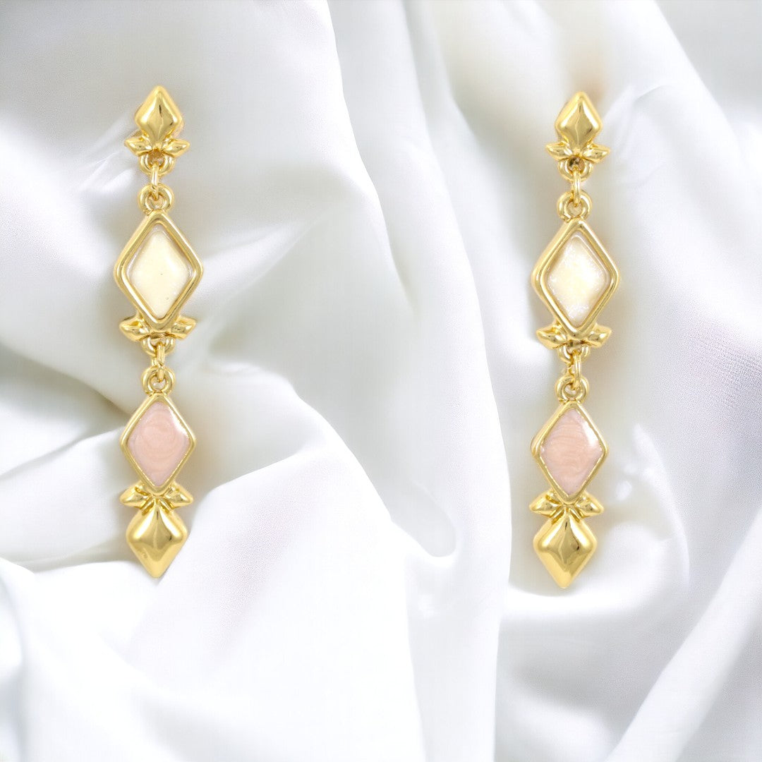 Drop Fancy Pink & White Diamond earring Gold Plated