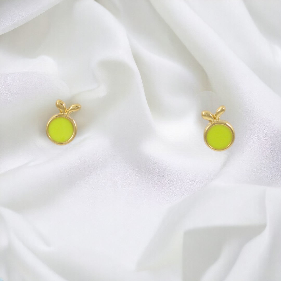 Green Apple Stud Earrings Gold Plated 24K
