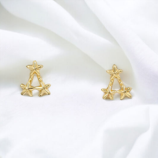 Pyramid 3 Stars Stud Real Gold Plated Earrings