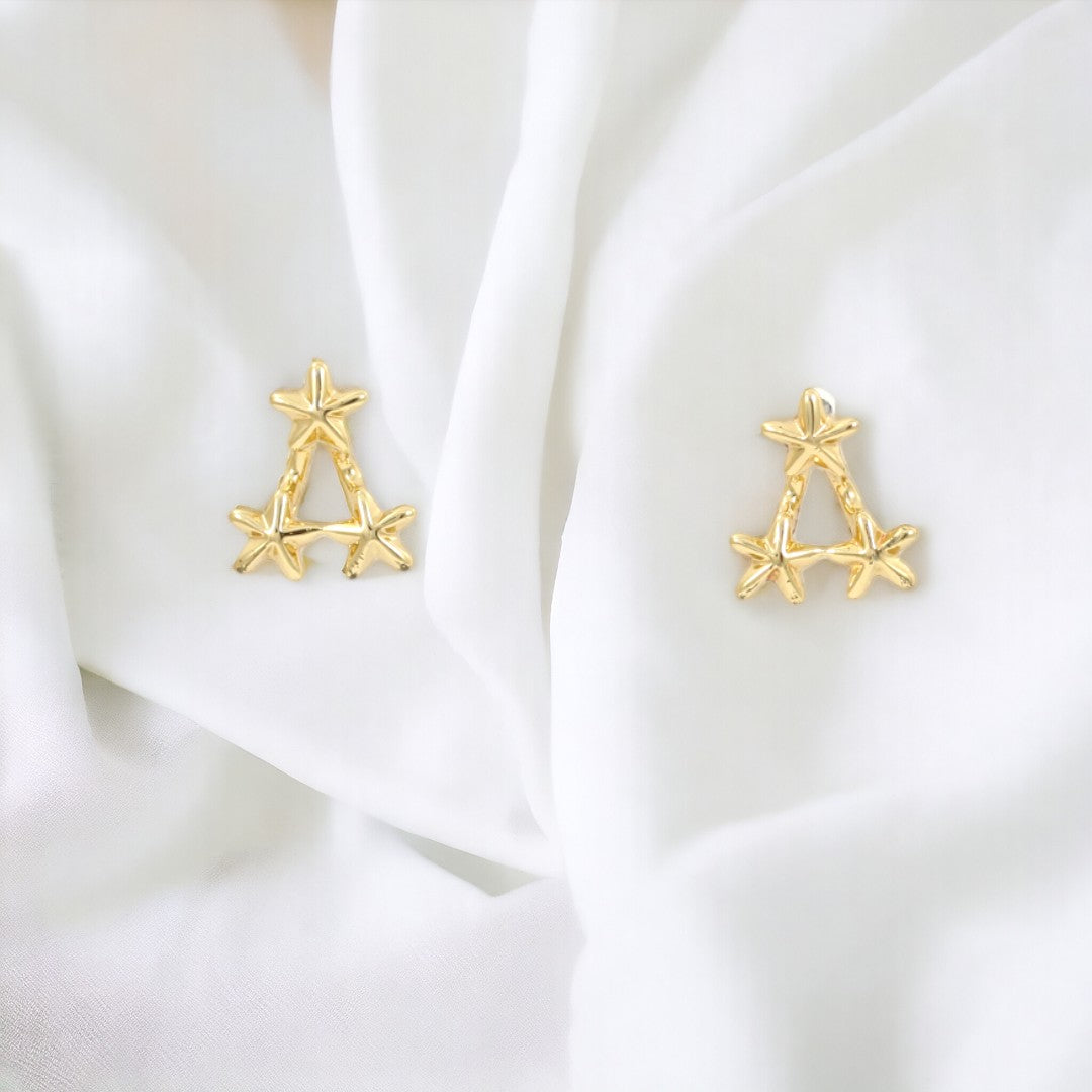 Pyramid 3 Stars Stud Real Gold Plated Earrings
