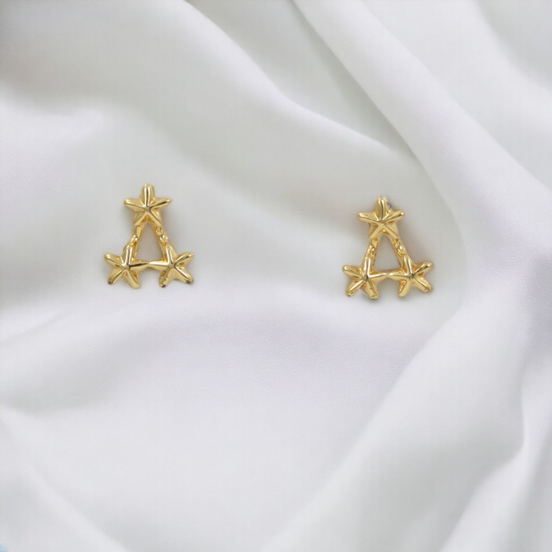 Pyramid 3 Stars Stud Real Gold Plated Earrings