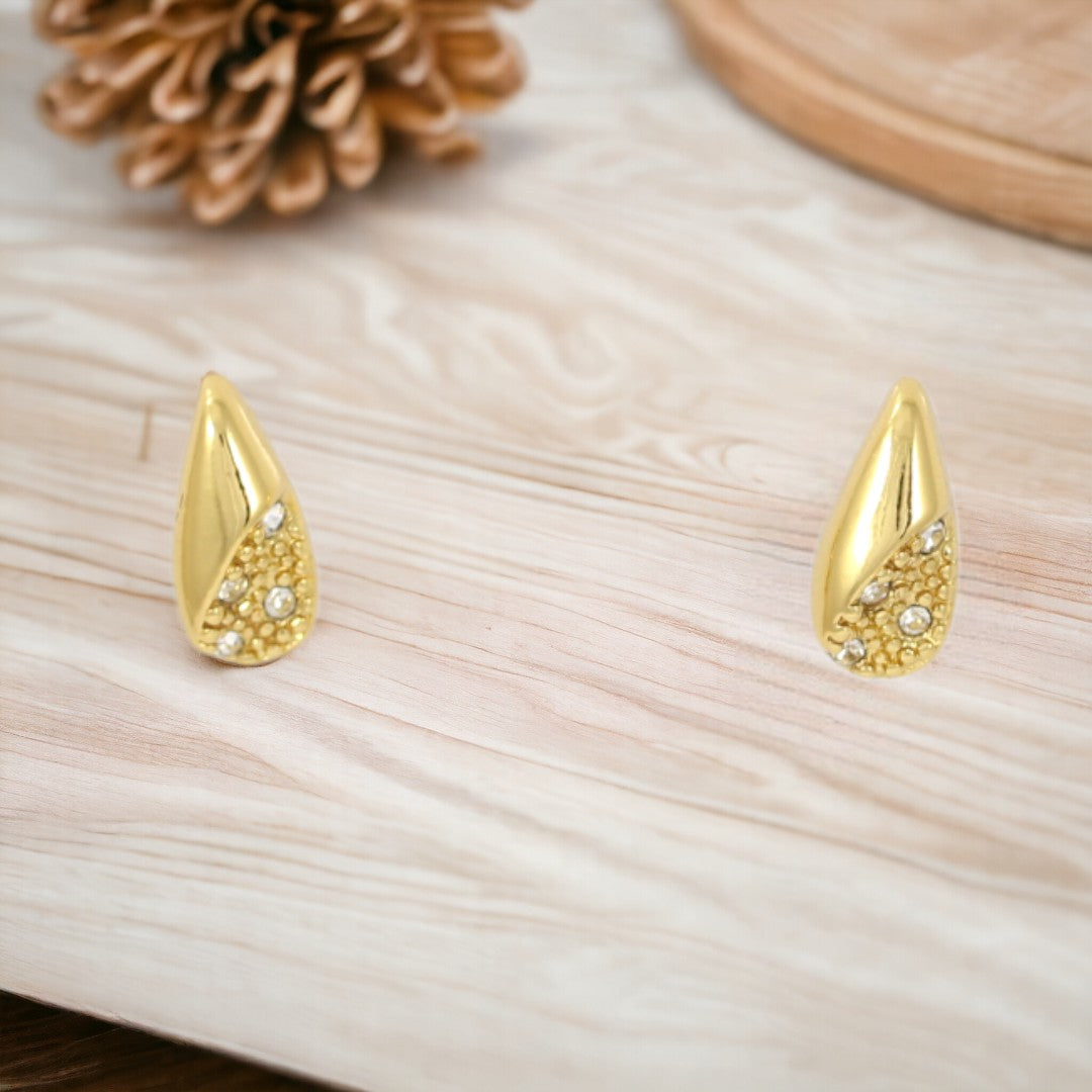 Fancy Designed Drops Gold Plated 24K Stud Earrings