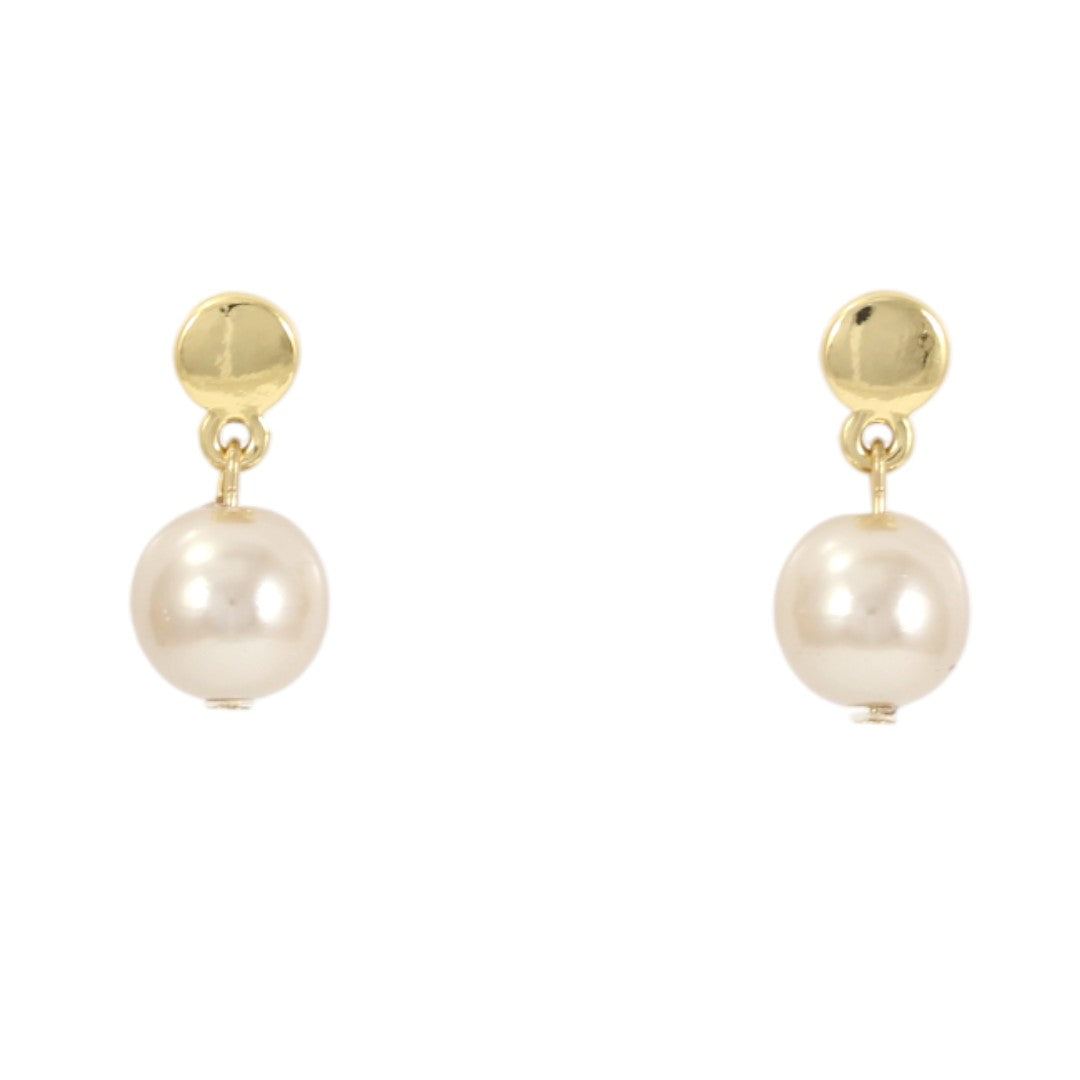 Cream Pearl Drop Earrings Real Gold Plated 24k