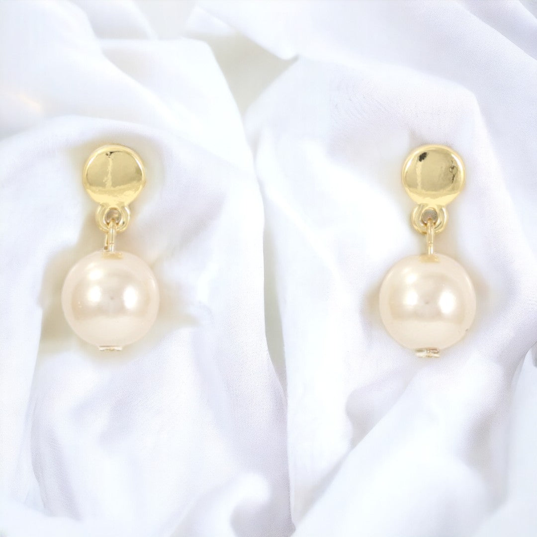 Cream Pearl Drop Earrings Real Gold Plated 24k