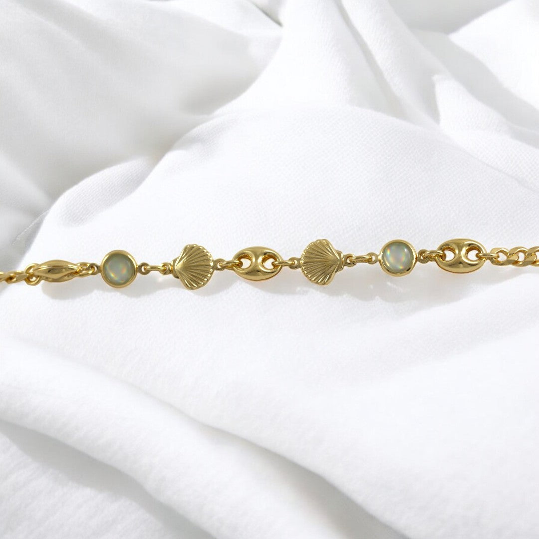 Anklet Bracelet Cuban Pearl Seacharm Gold Filled 18K