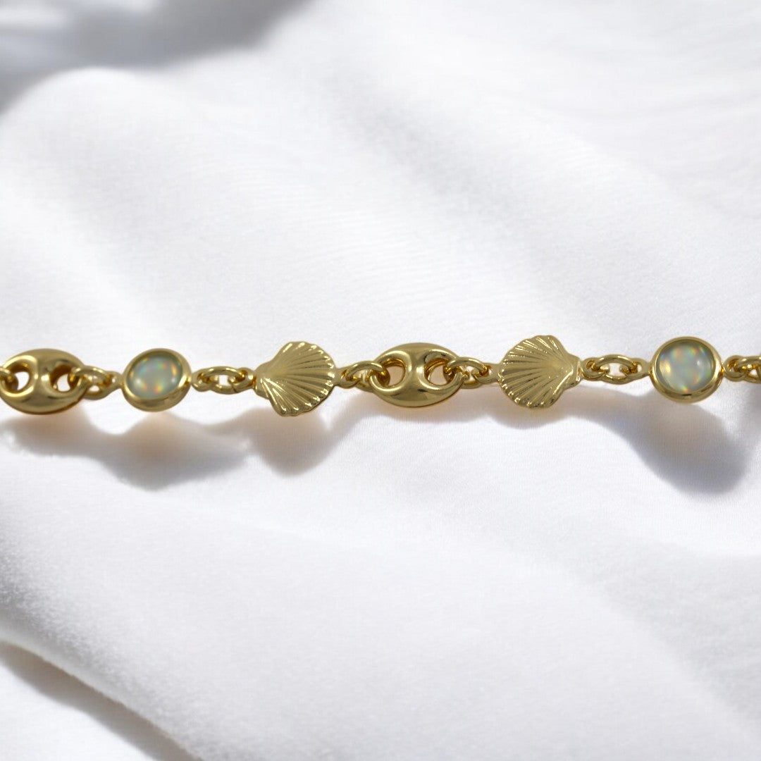 Anklet Bracelet Cuban Pearl Seacharm Gold Filled 18K
