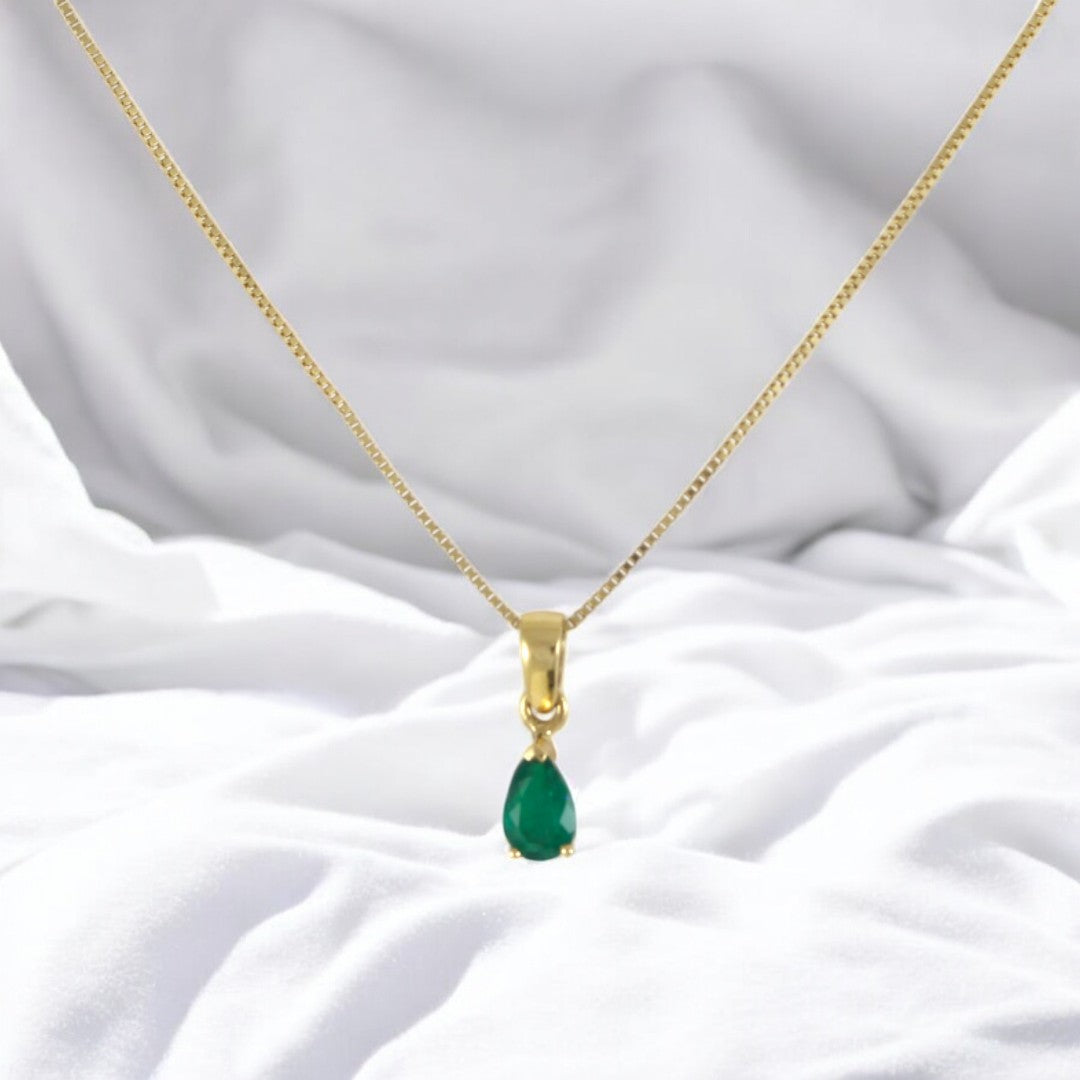 Drop Shape Genuine Colombian Emerald charm & Gold Filled 18K